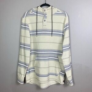 Jetty Henley Hoodie Sweatshirt Small Sage Green Gray Striped Cotton Twill Pocket